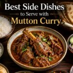 image showing mutton curry served with rice, luchi, pulao, raita, salad, and other popular side dishes in a traditional Indian dining setup