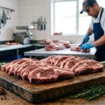image of fresh raw mutton cuts on a hygienic butcher's board